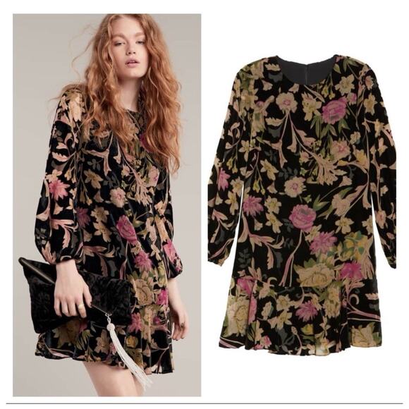 Black Velvet Floral Velvet Burnout Shift Dress Sz 4 Whimsy Goth,Dark Romantic - Picture 2 of 14